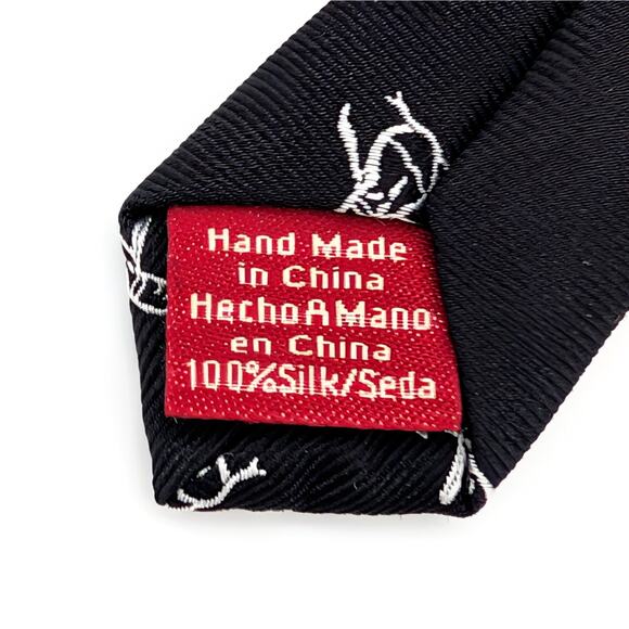 Original Penguin Repp Tie Embroidered Silk Black White Repeating Retro Skinny - Picture 6 of 8